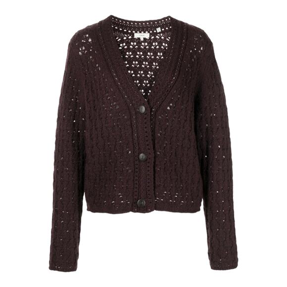 Vince NWT Crochet Wool Cashmere Blend Knit Cardigan Size XXS Purple Button Front - Picture 4 of 14